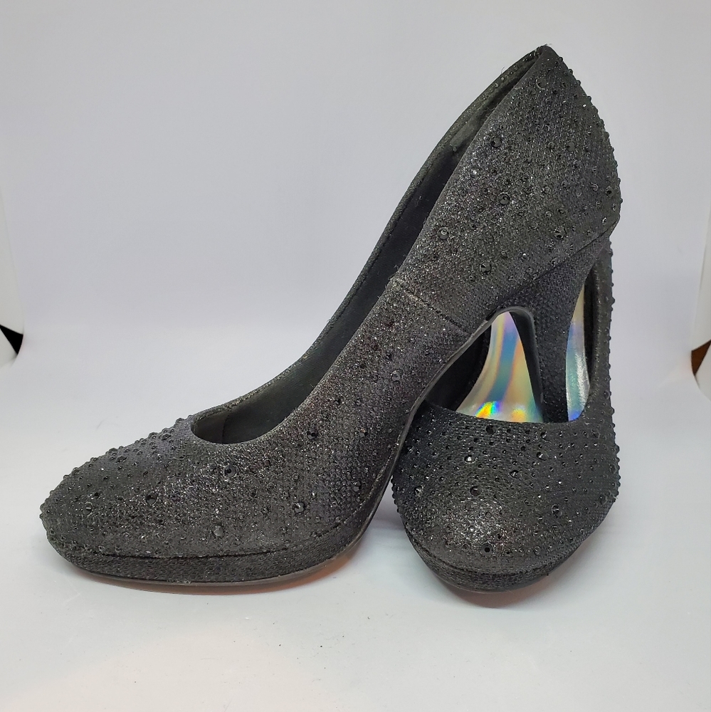 Silver Slipper Black Mirage Heels